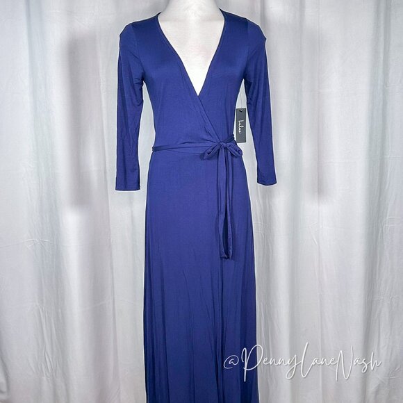 NWT Lulu's Garden District Navy Blue Wrap Maxi Dress Size Small - Picture 4 of 13